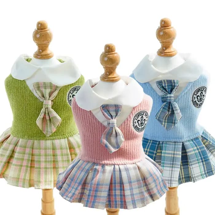 Robe pour chien de style collégial pour petits chiens, jupe à carreaux, rose, bleu, vert, vêtements 