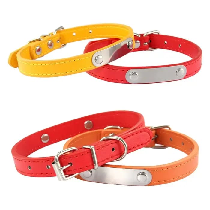 Collier de chien personnalisé avec nom sculpté, 16 couleurs, collier en cuir PU solide pour petits, 