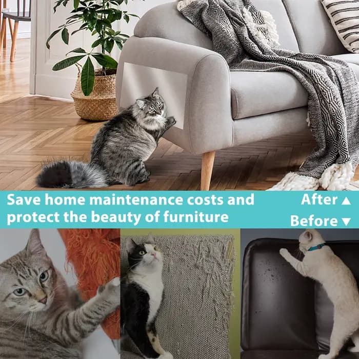 Protecteur de Meubles Anti-Rayures pour Chat, 45x500cm, Ruban Adhésif Transparent en PVC pour Canapé