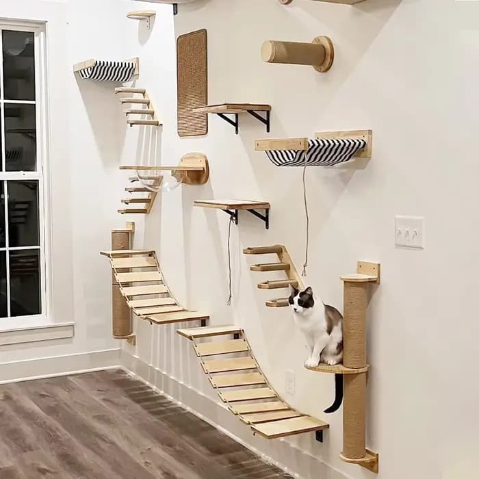 Étagère d'escalade murale pour chat, marches, échelle, poste à gratter, lit caché, maison pour chats