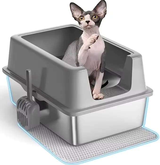 Bac à litière pour chat en acier inoxydable, avec espace intérieur de 20L, conception semi-fermée et