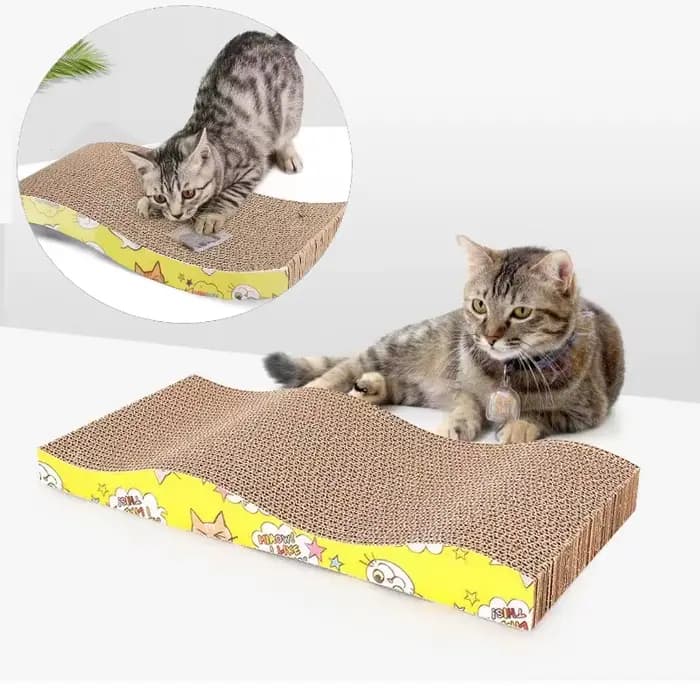 Planche à Gratter Ondulée pour Chat, Plaque à Griffes de Meulage + Tampon de Papier à Cataire, Cadre