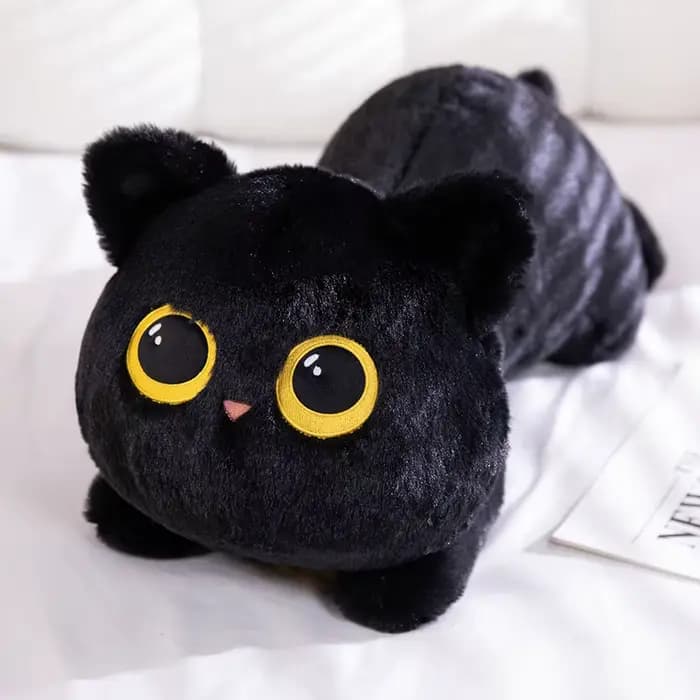 50 cm kawaii chat noir en peluche poupée mignon grand oreiller câlin coussin Ins chat noir en peluch