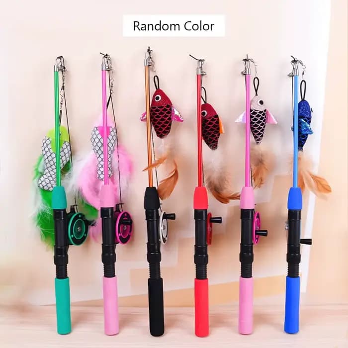 BOOTEELY rétractable chat jouet poisson Type télescopique plumes drôle chat bâton jouets animal de c