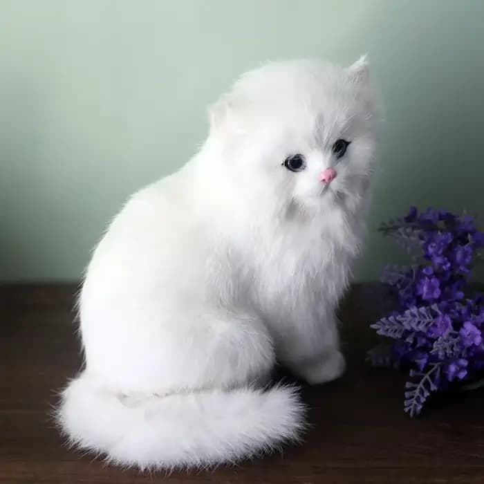 1 jouet en peluche chat persan blanc – Animal en peluche réaliste et mignon, modèle de bureau réalis
