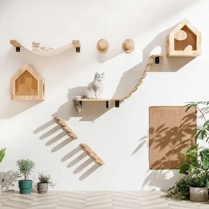 Étagère d'escalade murale pour chat, marches, échelle, poste à gratter, lit caché, maison pour chats