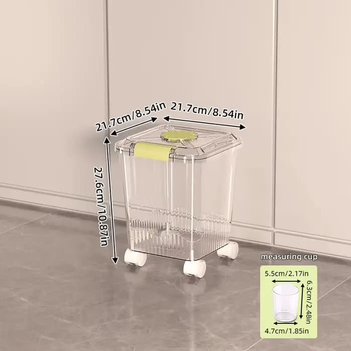 Récipient Transparent de stockage des aliments pour chiens et chats de grande capacité sur roulettes