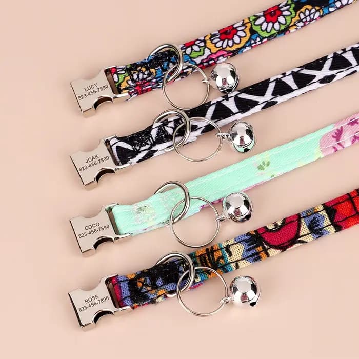 Collier de chat imprimé personnalisé, colliers réglables pour chaton et chiot, avec plaque d'identif