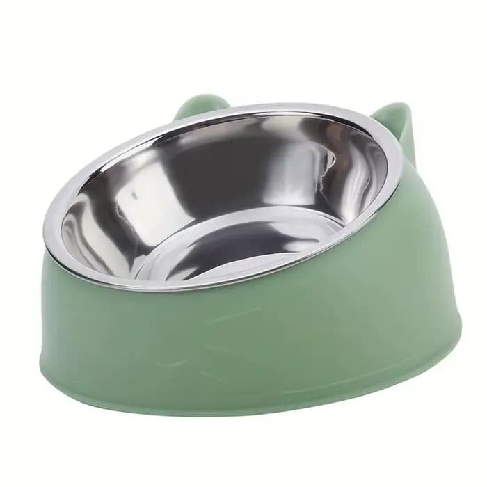 Gamelle 2-en-1 en acier inoxydable pour chat avec support oreilles mignonnes, inclinée, antidérapant