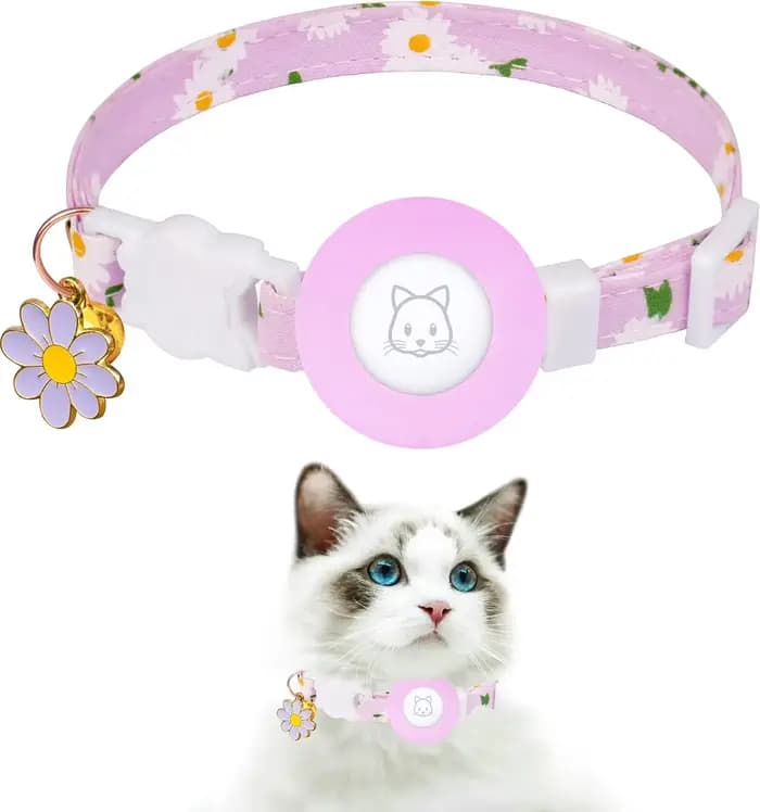 Étui Airtag collier de chat chaton avec cloches et fleur charme Tracker colliers réglables pour chat