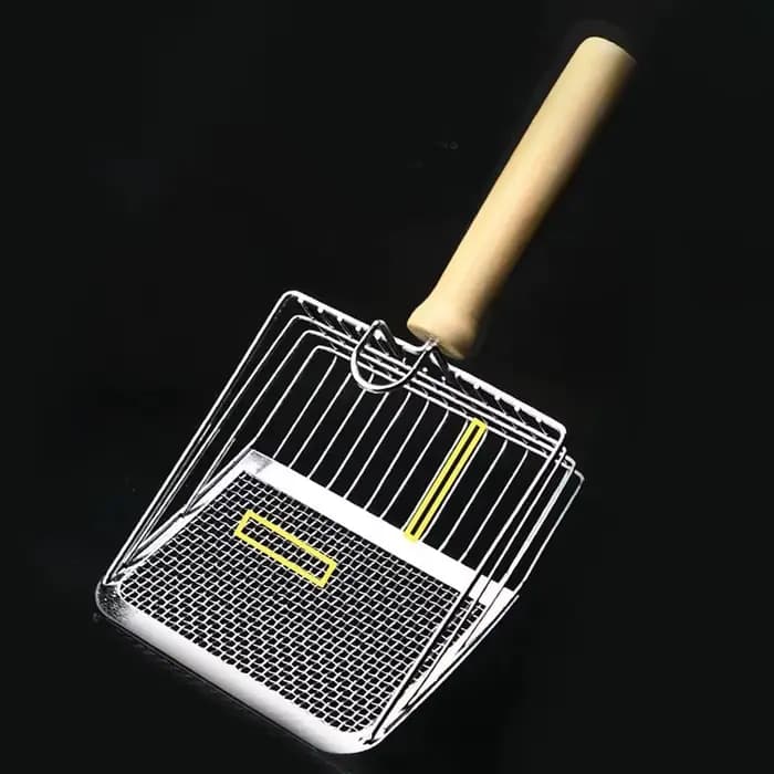 Pelle à litière pour chat en acier inoxydable, 1 pièce, manche en bois, facile à nettoyer, esthétiqu
