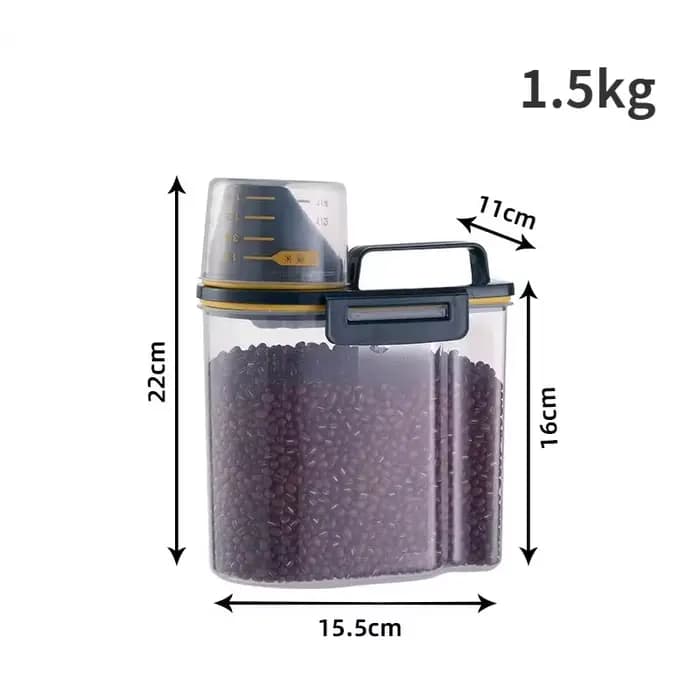 Conteneur alimentaire de 1,5 kg/2 kg pour animaux de compagnie, seau doseur en plastique avec pot he
