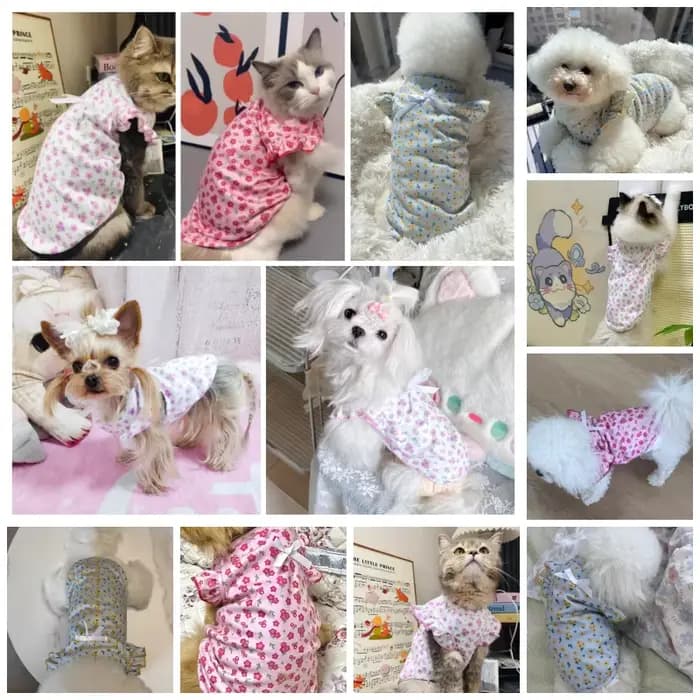 Gilet d'été pour chien, vêtements pour chiots, mignon, manches volantes florales, T-Shirt pour chien
