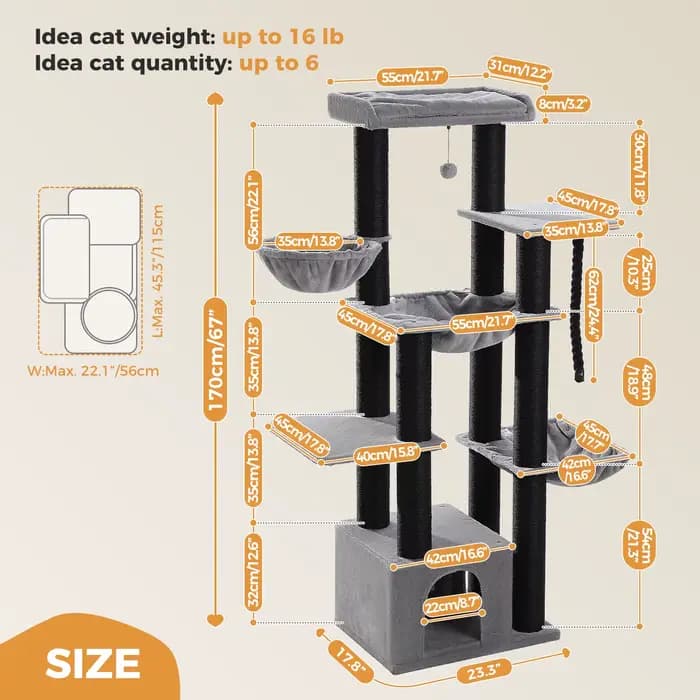 Gros arbre à chat pour chats de grande taille tour à chat robuste avec plusieurs niveaux maison à ch