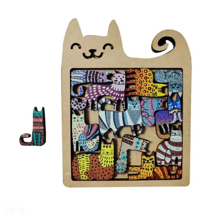Puzzle en bois en forme de chat, jouet pour enfants, éducation précoce, formation à la réflexion, am