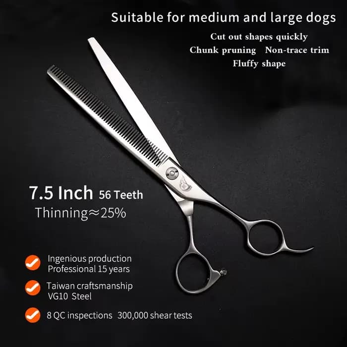 Ciseaux de toilettage pour chiens en acier VG10 de 7,5 pouces à 56 dents, ciseaux effilants pour chi