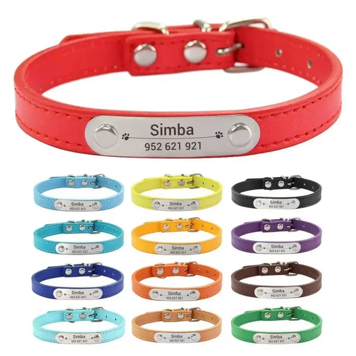 Collier de chien personnalisé avec nom sculpté, 16 couleurs, collier en cuir PU solide pour petits, 
