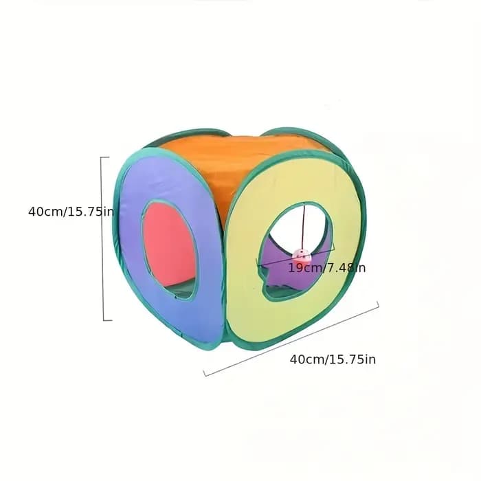 Tunnel carré pliable arc-en-ciel pour chat avec balle suspendue, abri interactif pour animaux de com