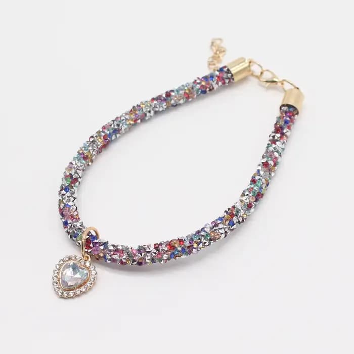 Collier en forme de cœur en cristal pour chien, avec strass scintillants, breloques pour petits chie