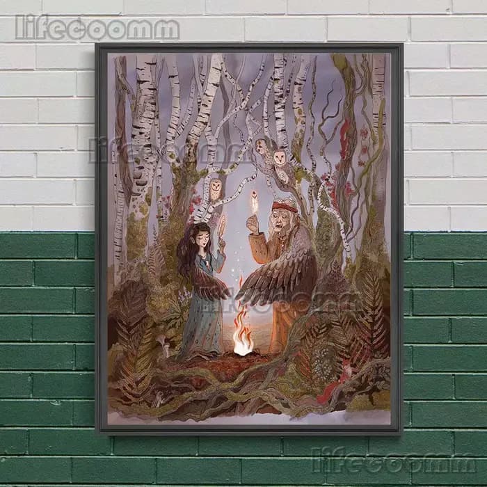 Toile d'art mural avec Illustration de conte de fées de forêt enchantée, peinture sur toile, affiche