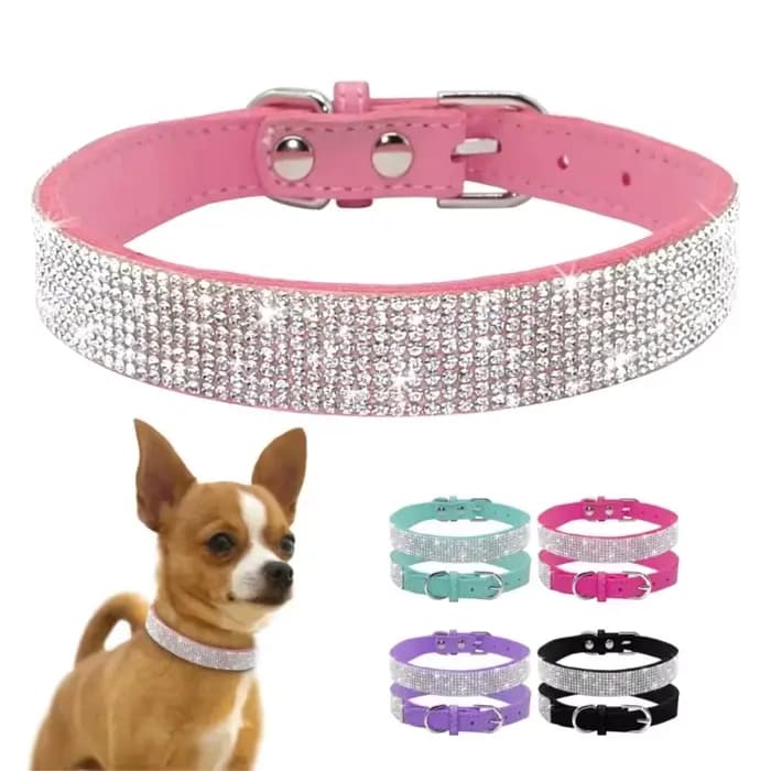 Collier de chien en cristal de fibre de daim, colliers de chien en biscuits à paillettes confortable