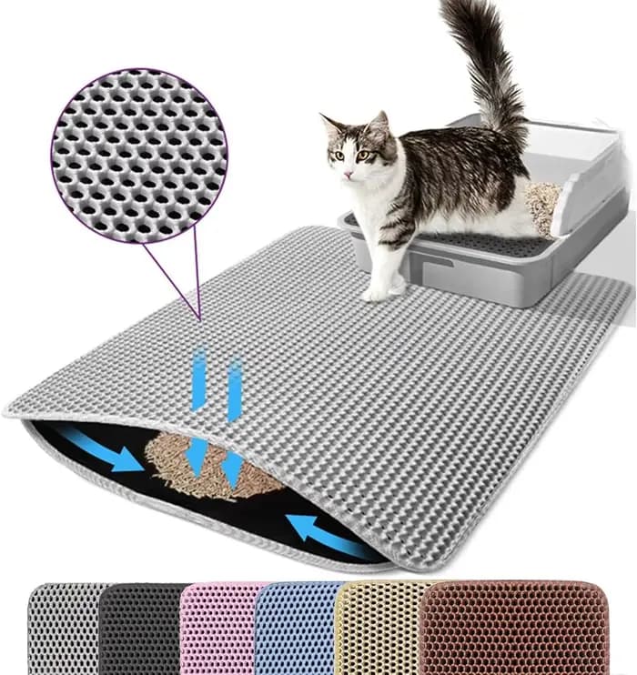 Tapis de litière pour chat Double couche antidérapant pour animaux de compagnie, grand bac à litière