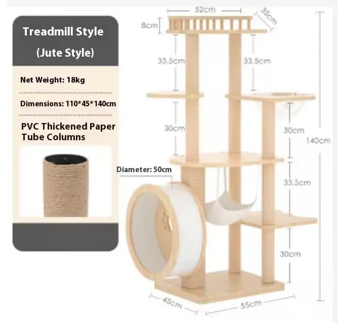 Arbre à chat de style tapis roulant de luxe léger, capsule spatiale en bois, tour à chat avec lit in