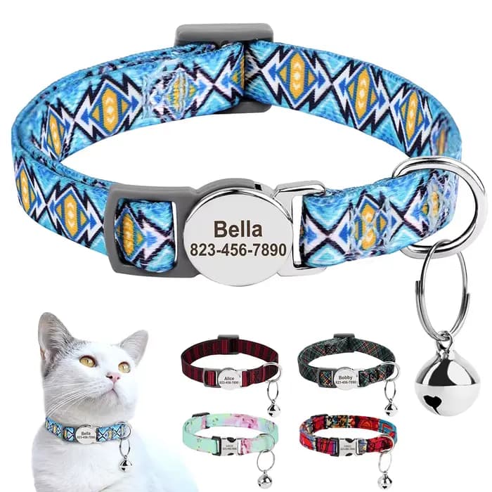 Collier de chat imprimé personnalisé, colliers réglables pour chaton et chiot, avec plaque d'identif