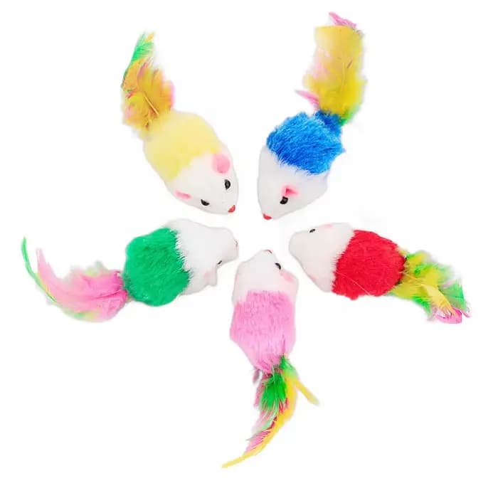 Jouets pour chat mignon en polaire douce, fausse souris, chaton, jouet amusant avec plumes colorées,