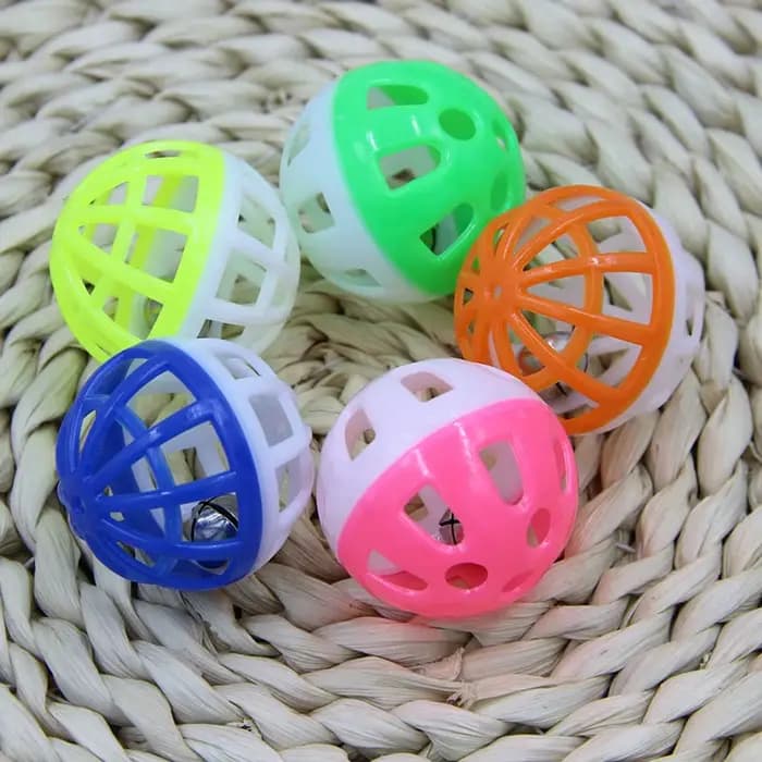 Lot de 10 jouets sonores en plastique pour chat, balles creuses rondes colorées avec petite clochett