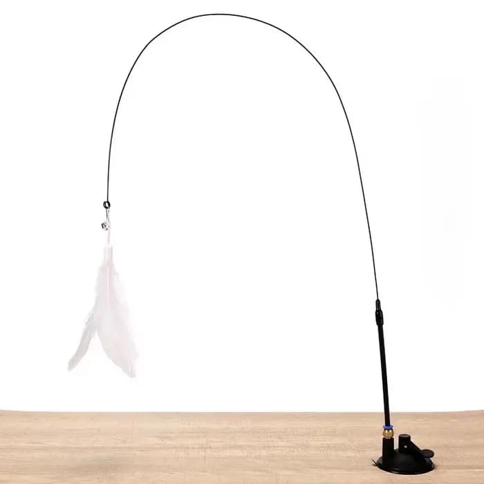 Jouet pour chat - Baguette interactive avec clochette et plumes - Longue tige à ventouse pour des av