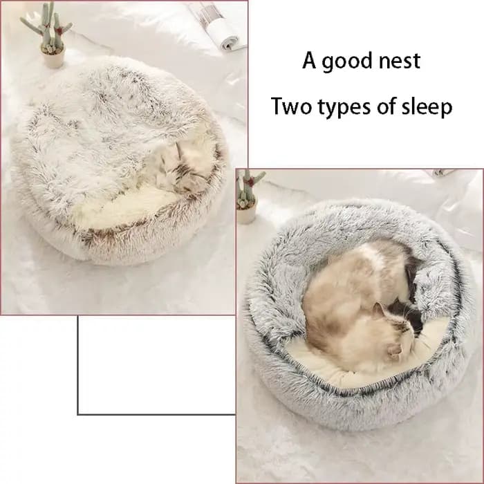 Matelas rond en peluche pour animaux de compagnie, lit chaud et doux avec housse, accent de couchage
