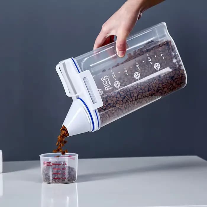 Seau de nourriture pour chien et chat de 2kg, réservoir de stockage en plastique avec tasse à mesure