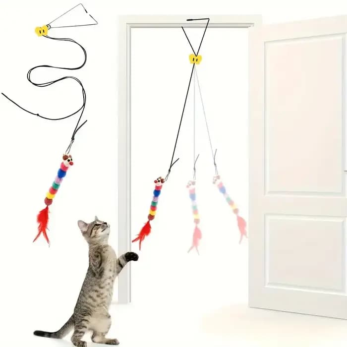 Jouet interactif pour chat, balançoire de porte suspendue réglable avec vers colorés en peluche pour