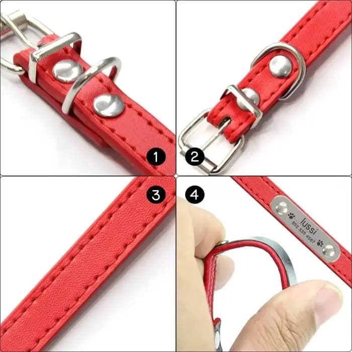 Collier de chien personnalisé avec nom sculpté, 16 couleurs, collier en cuir PU solide pour petits, 