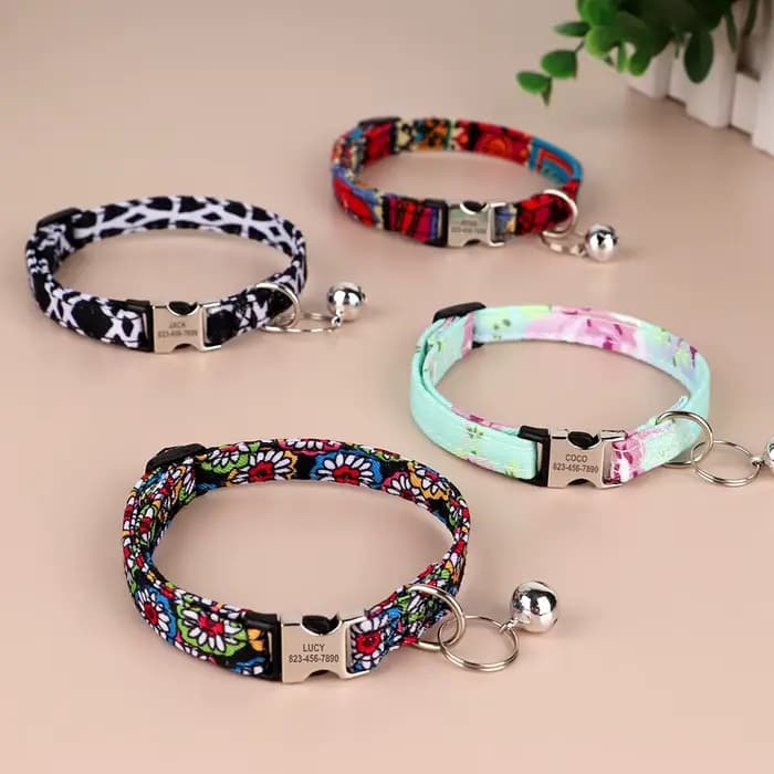 Collier de chat imprimé personnalisé, colliers réglables pour chaton et chiot, avec plaque d'identif