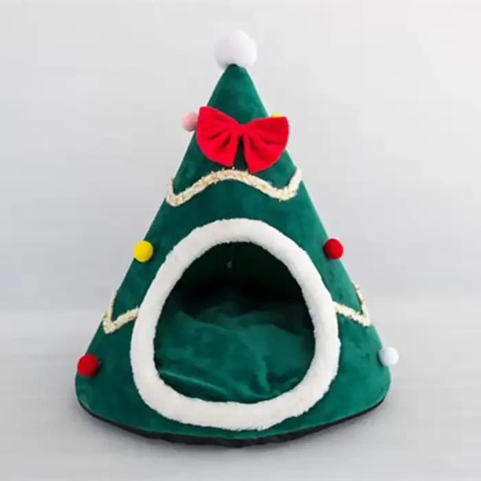 Nid de chat semi-fermé en forme d'arbre de Noël pour animaux de compagnie, tente chaude, marée natio