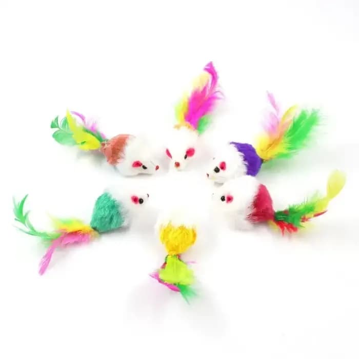 Jouets multicolores en forme de souris à fourrure pour chat, avec son de gravier mignon, fausse sour