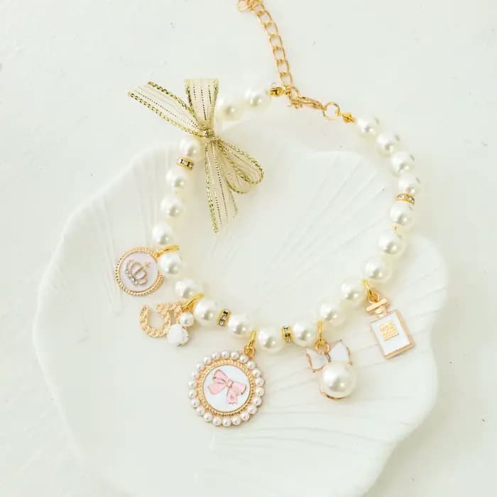Collier de perles avec nœud pour animaux de compagnie, bijoux pour chat, pendentif de princesse, déc