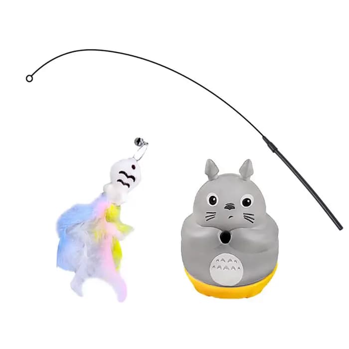 Jouet de pêche pour chat, baguette rotative avec plumes interchangeables, têtes de rechange, jouet i