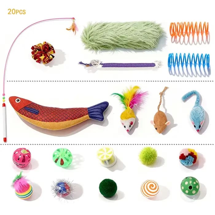 Assortiment de jouets pour chats, 20/40 pièces, combinaison de divers jouets en plastique et en pelu