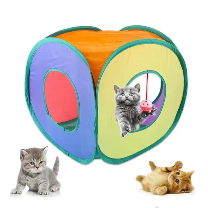 Tunnel carré arc-en-ciel pour chat, magasin pliant, seau de forage pour animaux de compagnie, jouets