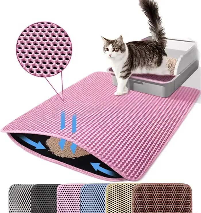 Tapis de litière pour chat Double couche antidérapant pour animaux de compagnie, grand bac à litière