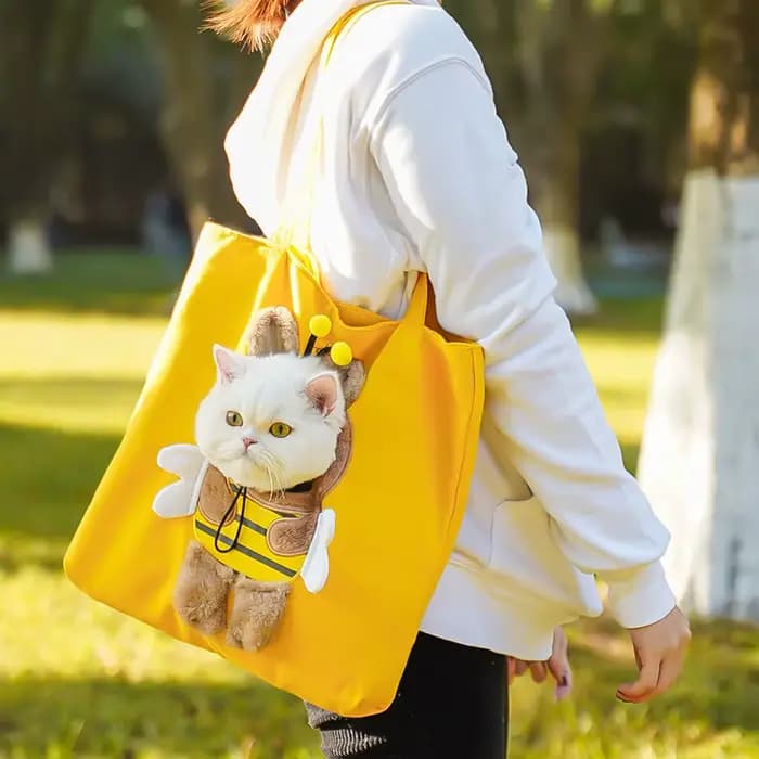 Sac de transport portable pour animaux de compagnie, à bandoulière, pour chat ou petit chien, avec o