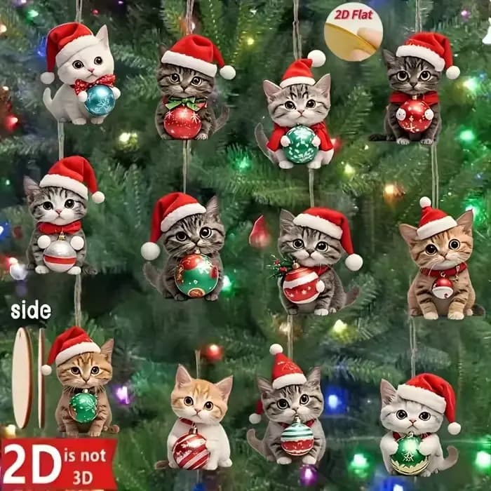 Décorations d'arbre à chat de noël, 12 pièces, avion 2D, Festivals et décorations de fête en bois, P
