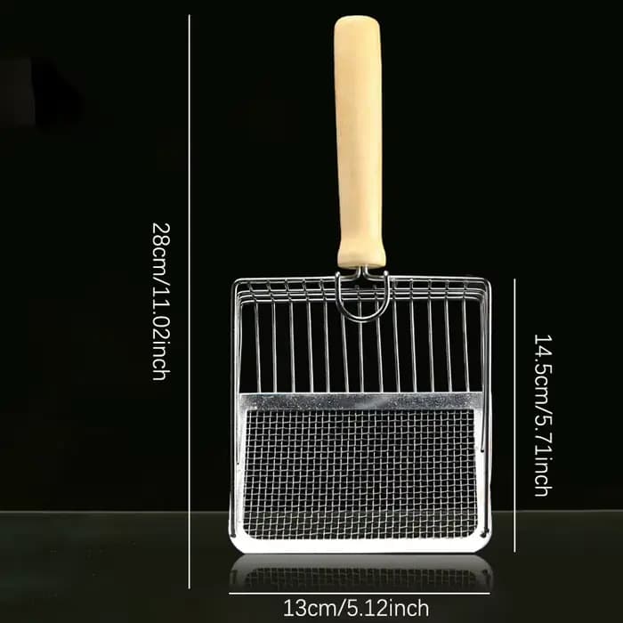 Pelle à litière pour chat, manche en bois en acier inoxydable, facile à rouiller, lavable, cuillère 