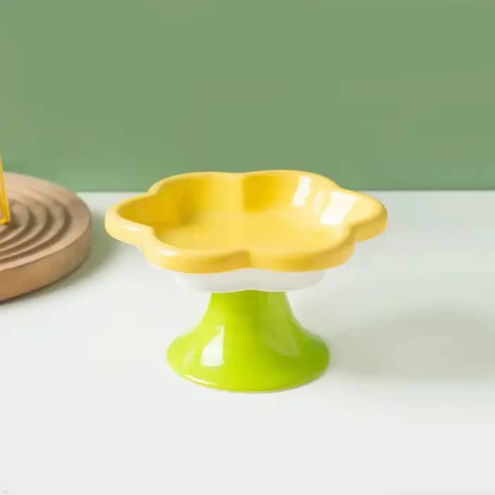 Bol surélevé en céramique pour chat, avec motif floral, bol de nourriture pour chat, assiette d'eau,
