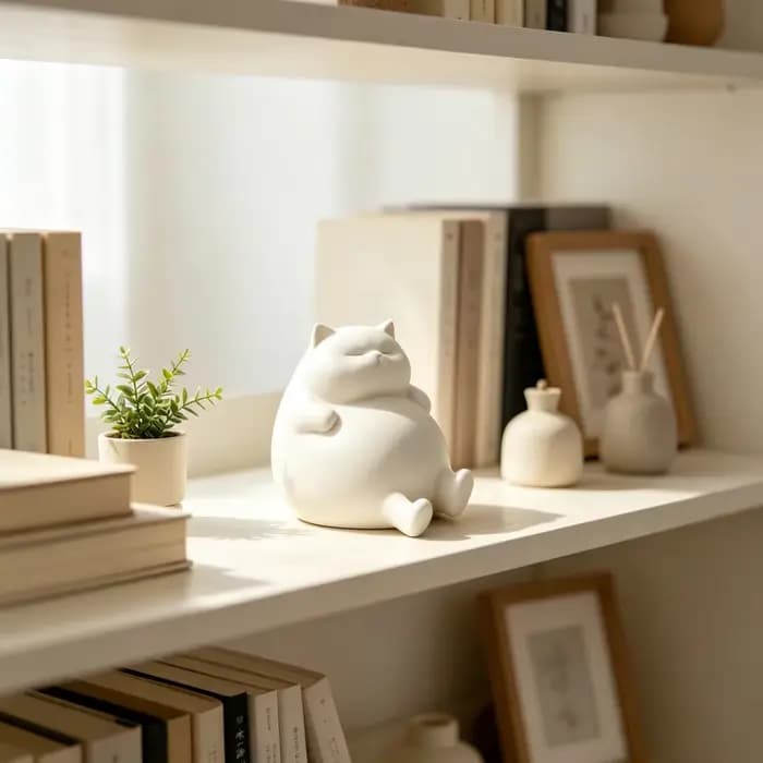 Figurine de chat bouffant imprimée en 3D, statue de chaton minimaliste, décoration pour étagère, tab