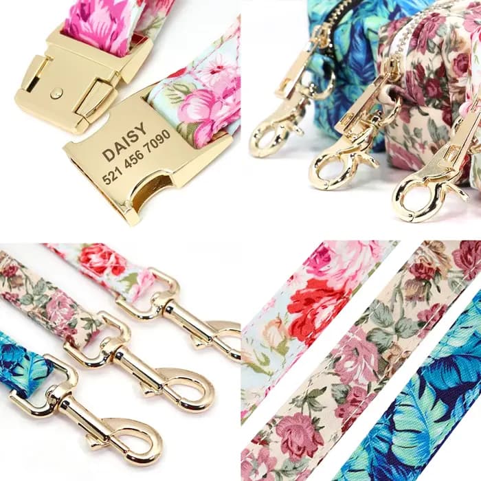 Ensemble de collier et laisse de chien en nylon à imprimé floral, colliers personnalisés pour animau