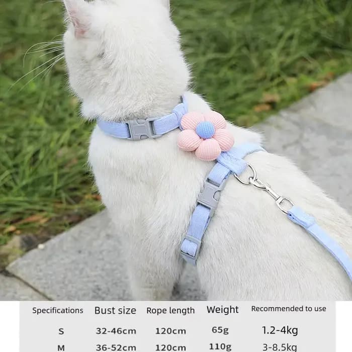 Ensemble Harnais et Laisse pour Chat Motif Fleur Mignon, Harnais Ajustable Doux et Respirant pour Ch